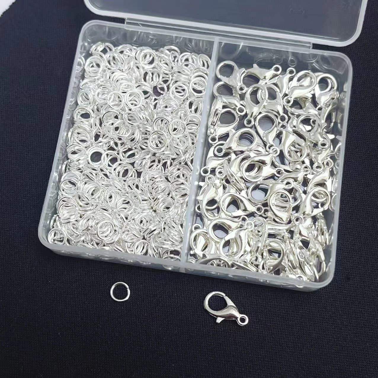 300pcs/box Silver Color Lobster Clasps And Open Rings Bracelets Necklaces Connector DIY Jewelry Making Accessories Supplies Kit