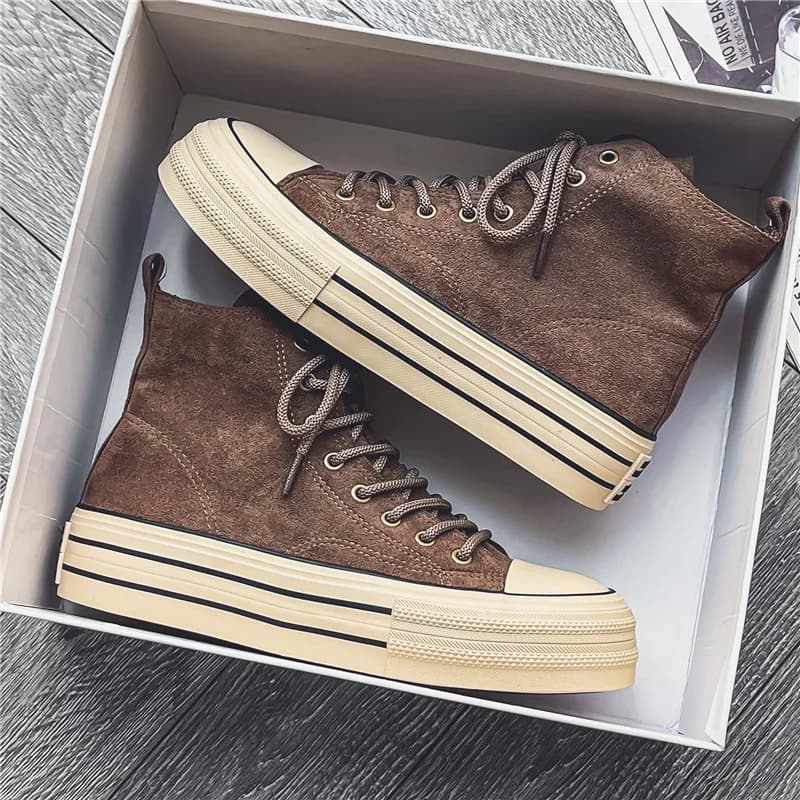 Classic Fashion Skateboarding Shoes for Men Women Comfy Suede Leather High Top Sneakers Men Height-increasing Platform Sneakers