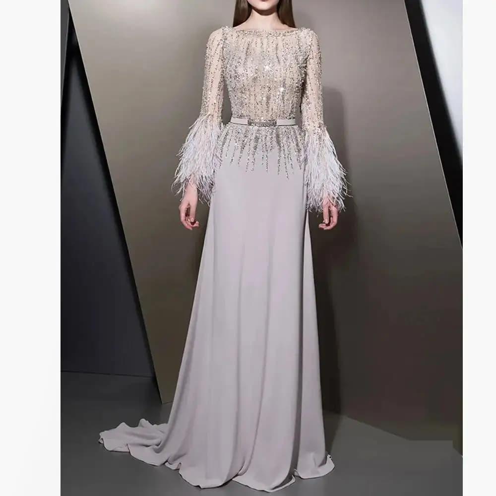 Dress Floor Length Luxury Birthday Evening Dress Full Sleeves Summer Elegant Wedding Party Gowns For Women