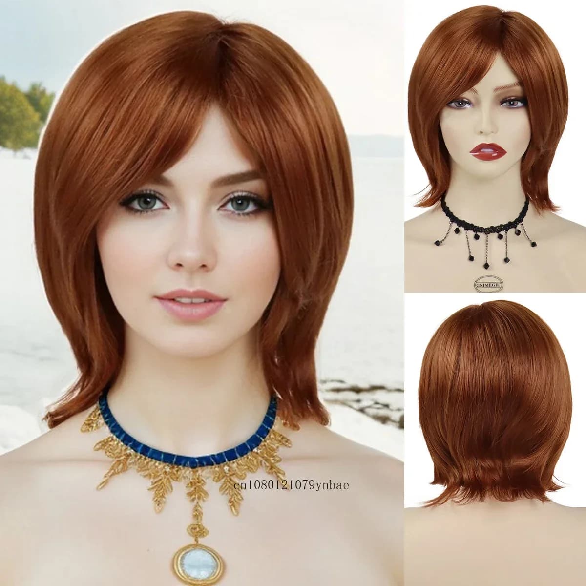 Red Brown Bob Wig Synthetic Short Natural Wavy Wigs for Women Fashion Lady Soft Wig Daily Cosplay Costume Party Heat Resistant
