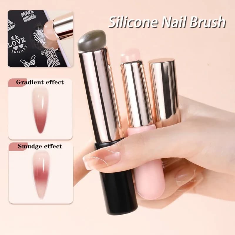 Nail Art Silicone Applicator Stick Pigment Dust Applying Gradient Shading Pen Easy-Smudge Powder Silicone Nail Brushes Tool