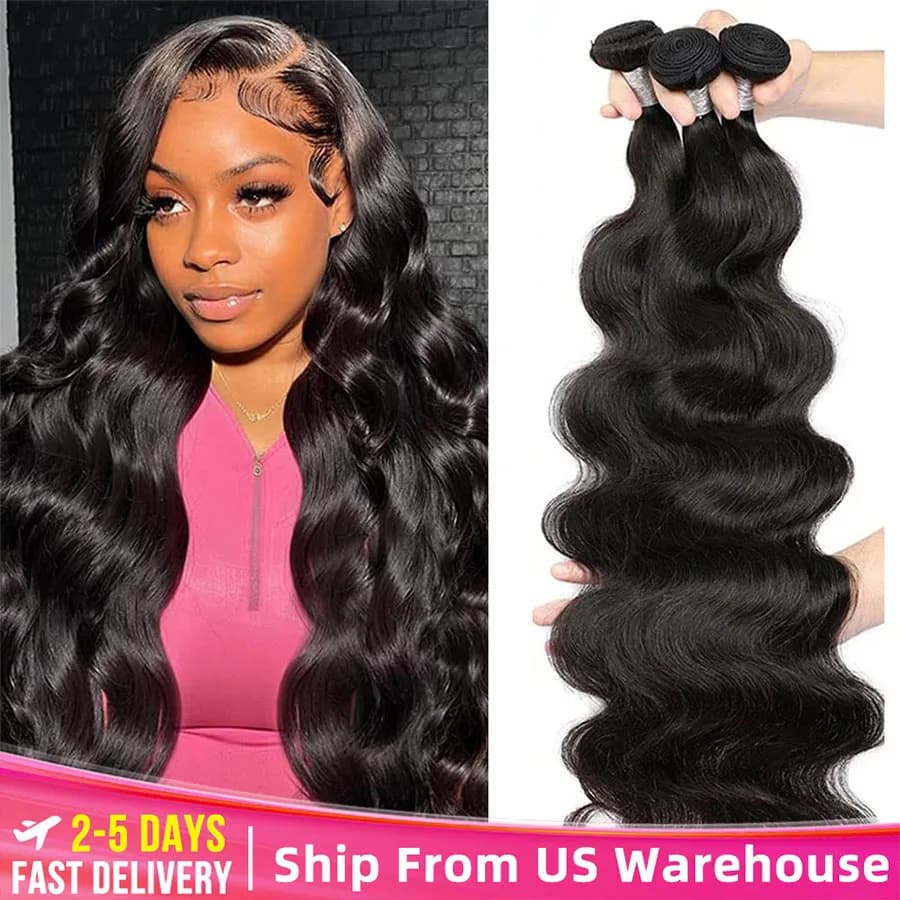 Body Wave Bundles Human Hair Brazilian Weaving 100% Human Hair Natural Black 1 3 4 Bundles Deal 30 Inch Bundle Hair Extensions