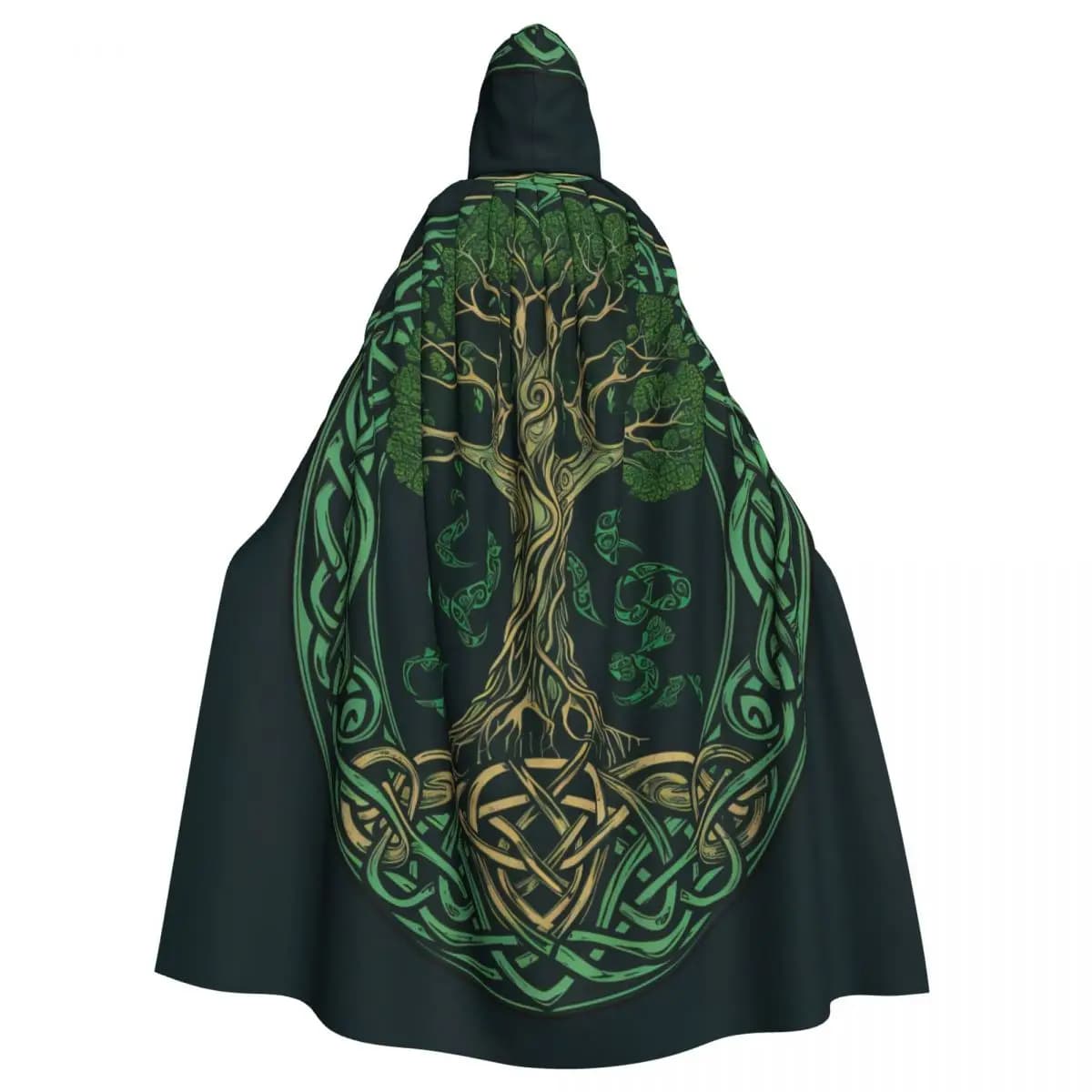 Yggdrasil Tree Of Life Celtic Adult Cloak Cape Hooded Medieval Costume Witch Wicca Vampire Elf Purim Carnival Party