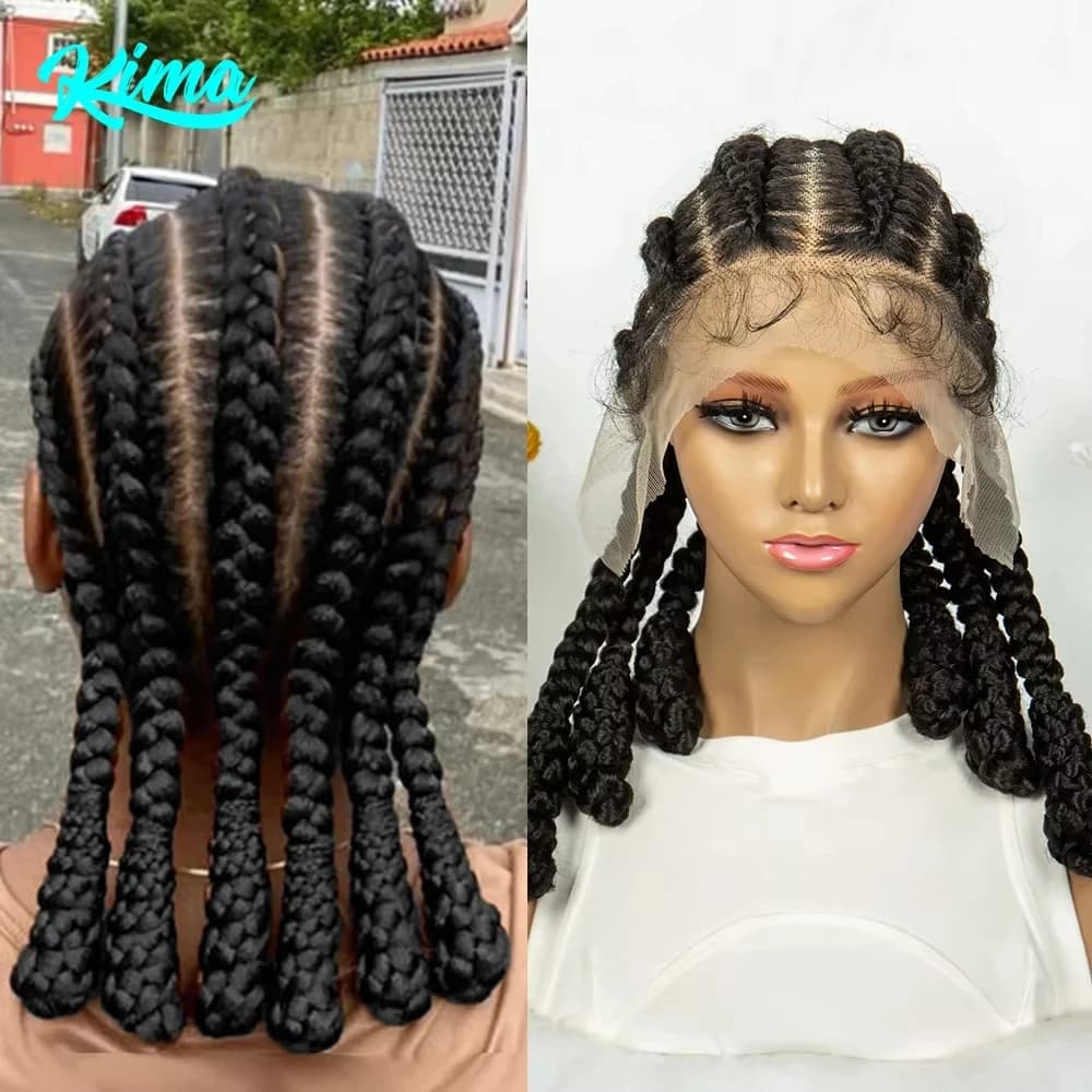 KIMA Cornrow Box Braided Wig Synthetic Full Lace Wigs for Africa Women Men Braids Wig with Baby Hair