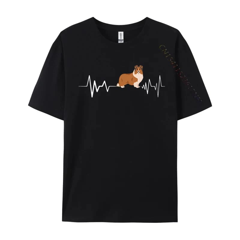 Outdoor Tops Shirt Cotton Men's T Shirt Heart Beats For Sheltie Shetland Sheepdog T-shirt Printed On Fashion