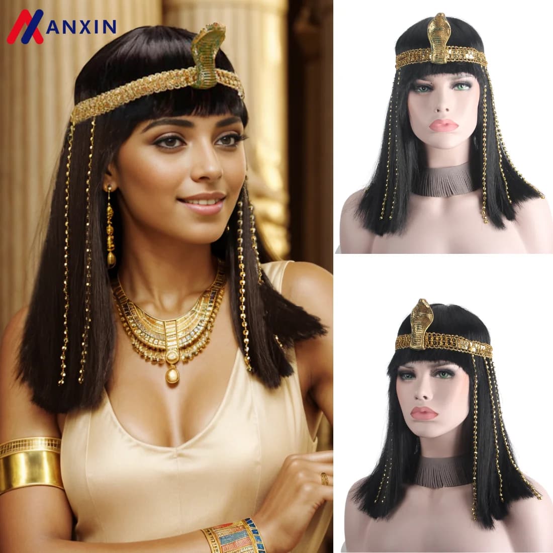 Queens of Egypt Black Wigs for Women With Snake Accessories Party Synthetic Halloween Costumes Cosplay Wigs Manufacturer