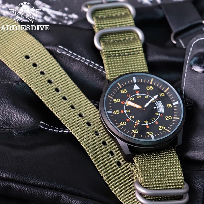 ADDIESDIVE Man Quartz Watch Luminous 5Bar Waterproof High Quality Nylon Strap Casual Fashion Wristwatch Relogio Masculino