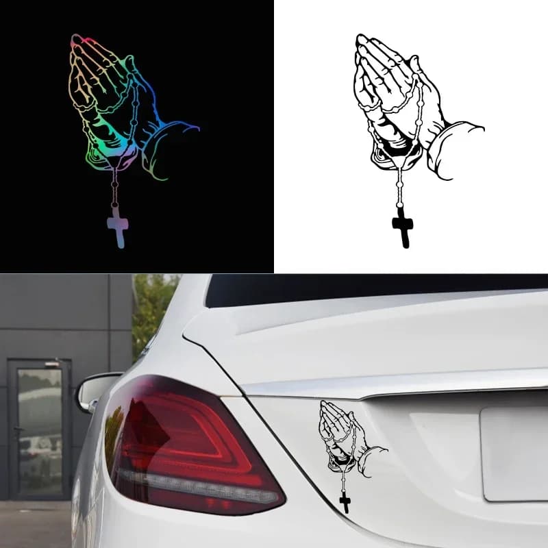 Car interior stickers Color car prayer gesture laser stickers God Jesus Christ Fashion car body styling decorative stickers
