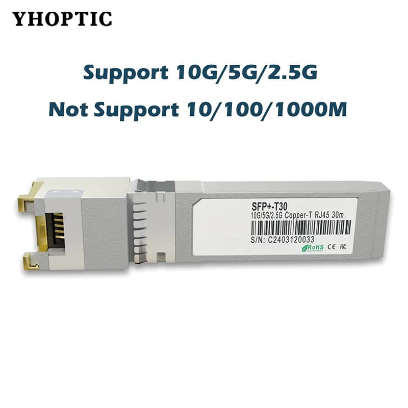 Gigabit SFP + to Rj45 10G/2.5G 30m/100m Copper Modules, Optical Module, Compatible for Cisco, Mikrotik, Ethernet Optic Switch