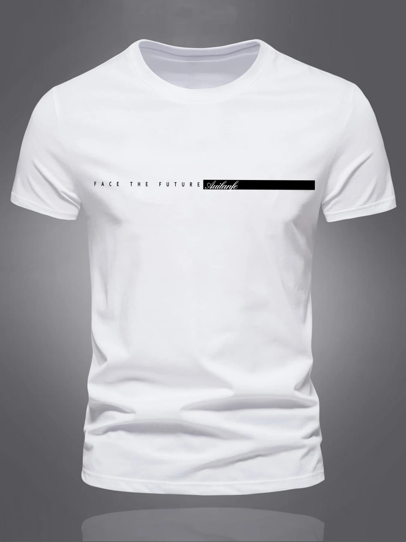 Summer men's 100% pure cotton casual sports loose oversized simple letter pattern printed round neck short sleeved T-shirt top