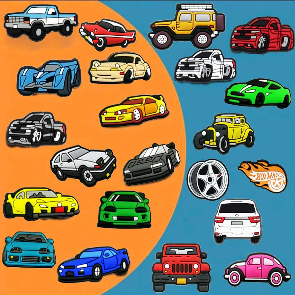 1/22PCS Dazzling Car Shoe Charms for Kids,Sports Cars Jeep Shoes Accessories Pins for Sandals,Wheels Clog Buckle Decorations