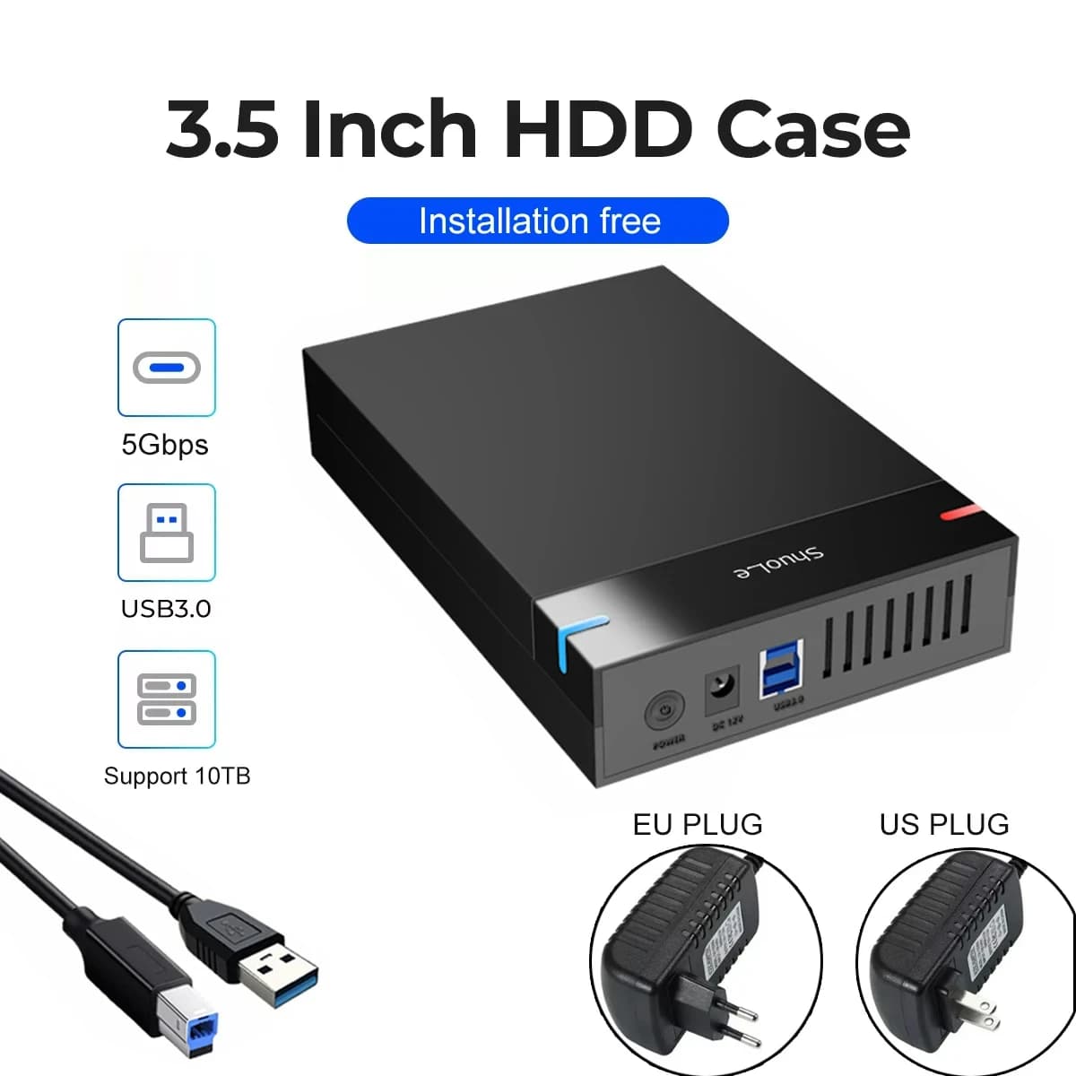 3.5 inch HDD Case USB 3.0 to SATA External Hard Drive Reader Support 10TB Hard Drive Enclosure High Speed Adapter for PC Lapop
