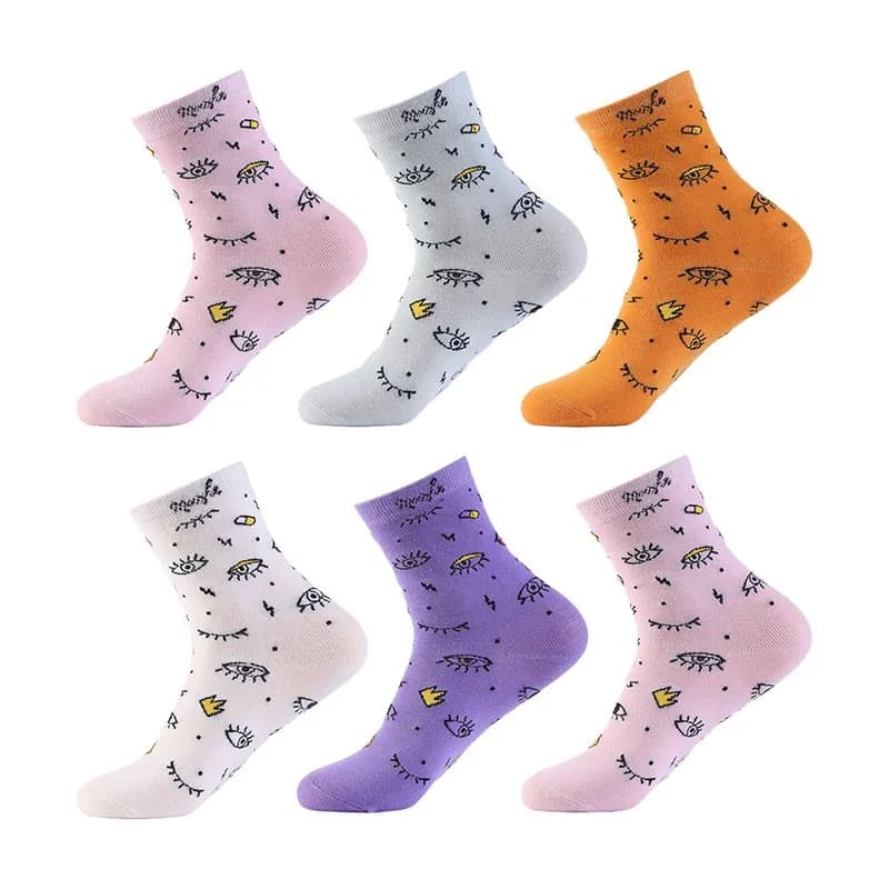 Women Cotton Socks New All Seasons Fashion Trend World Eye Printing Simple Original Personalized Ladies Middle Tube Socks X129