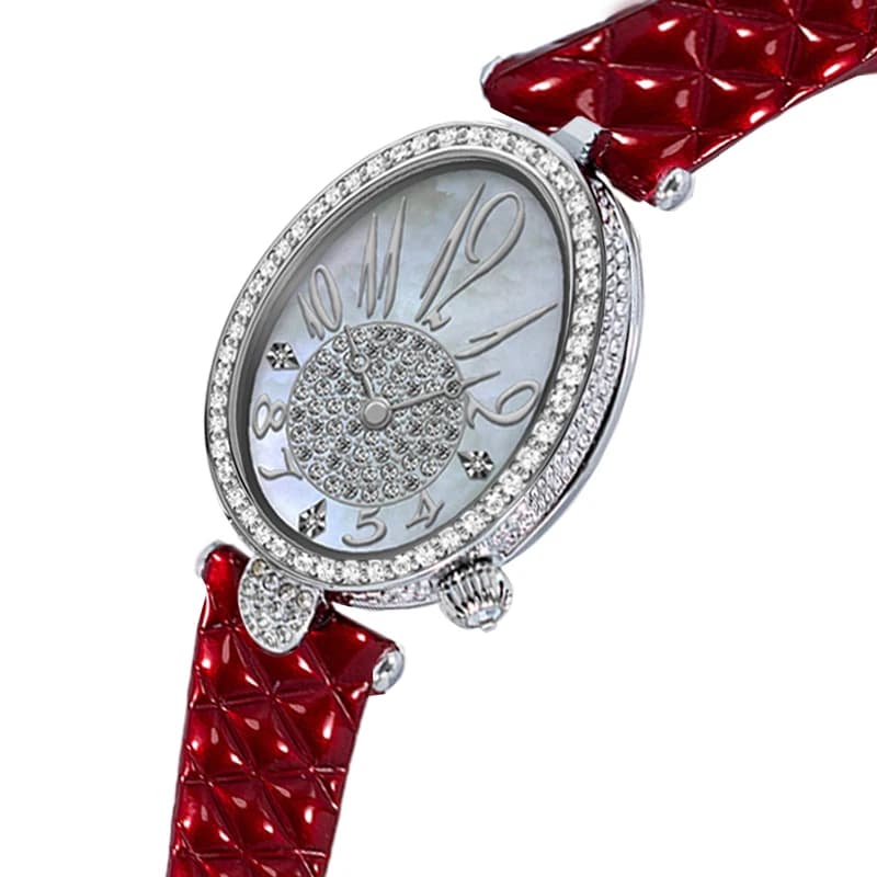 Luxury Women Designer Watch Red Leather Oval Waterproof Exquisite Quartz Handwatch Girl Vintage Top Brand Ladies Wristwatch Blue