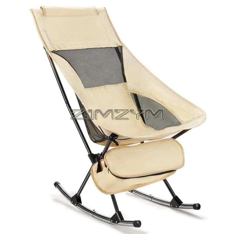 Folding Rocking Camping Chair Portable Outdoor Rocker with High Back, Bottom Storage Bag, Carry Bag, Supports 150kg