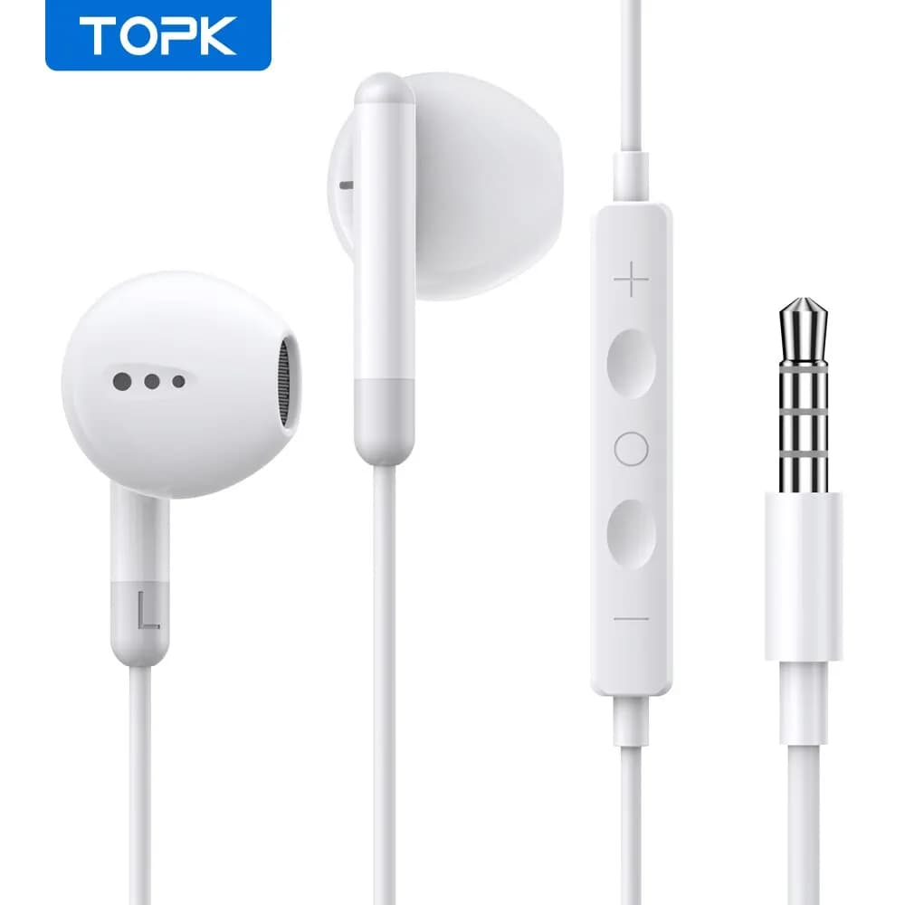 TOPK Earphones 3.5mm In-Ear Wired Headphones Wired Control Sport Headset for Xiaomi Samsung Smartphone With Microphone