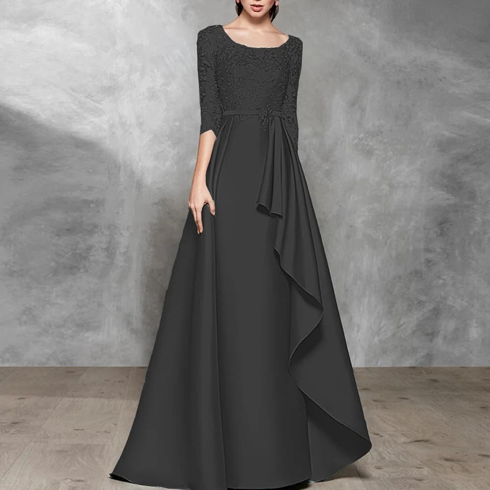 Elegant Satin Simple Mother of the Bride Dress 2024 3/4 Sleeve A Line Wedding Guest Dress Applique Women's Wedding Party