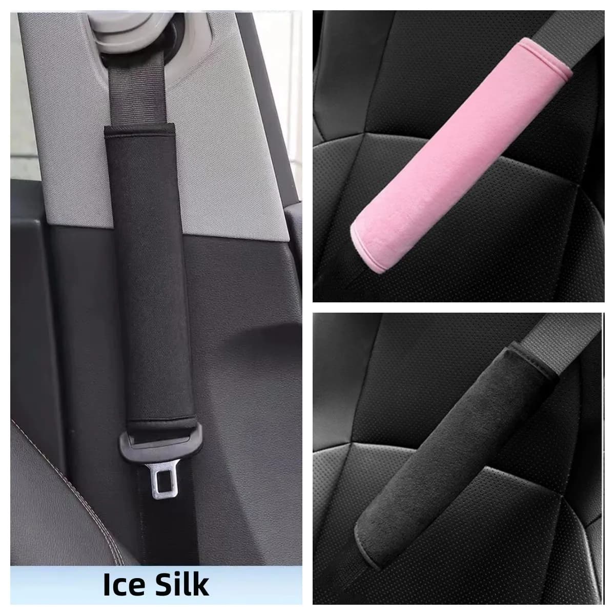 Black Pink Plush Car Seat Belt Shoulder Soft Ice Silk Universal Plush Seat Belt Protector All-Season Car Accessories