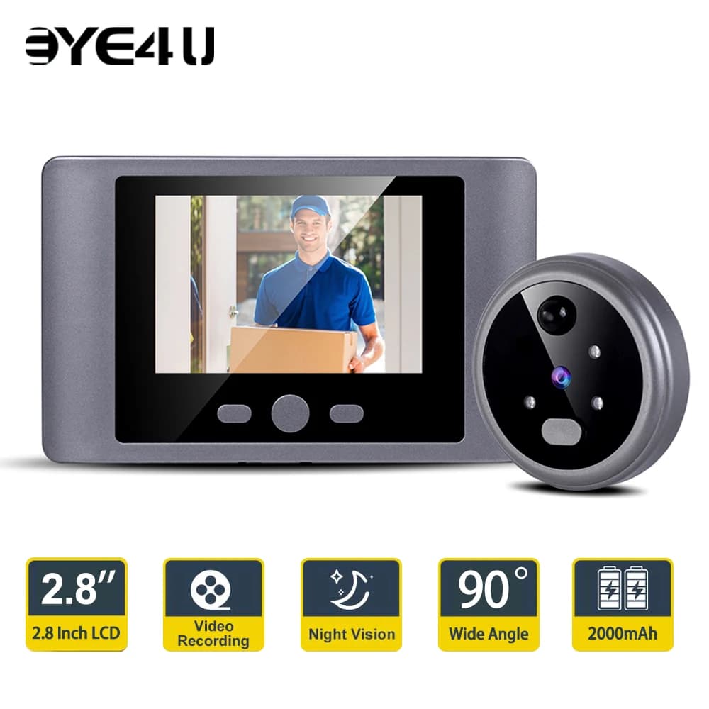 Doorbell Peephole 2.8in LCD Screen Smart Wireless Door Viewer Camera PIR Motion Detection 90° Wide Angle Night Vision Door Bell