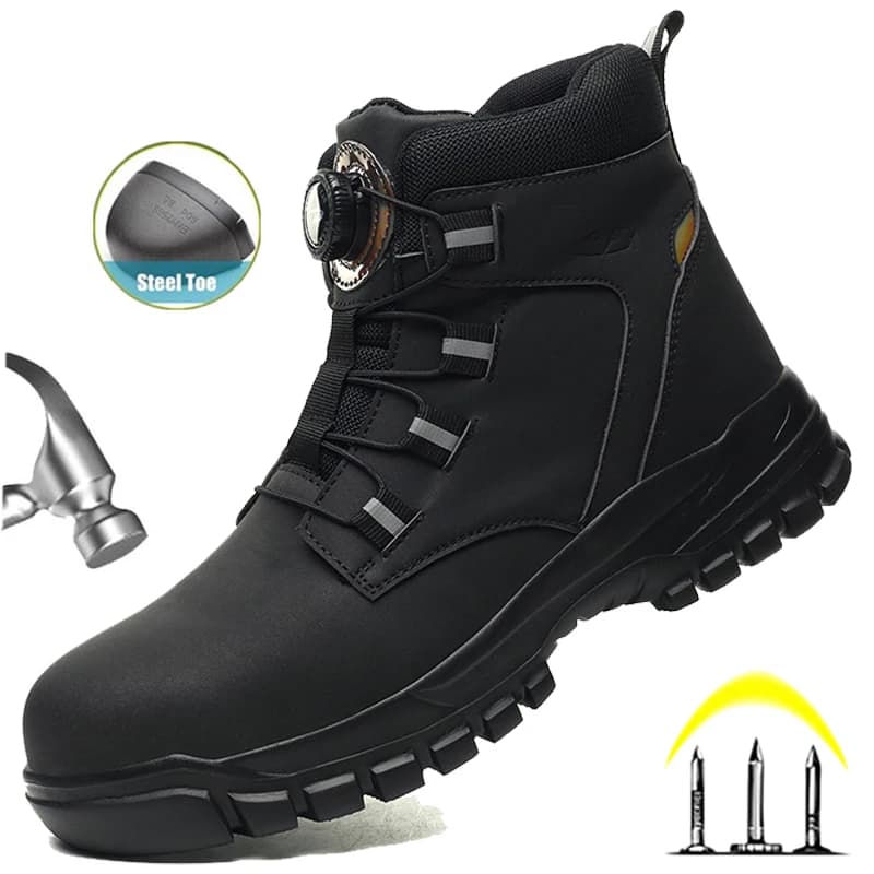 Rotating Button Work Shoes for Men Anti Puncture Work Sneakers Waterproof Work Safety Shoes Non Slip Steel Toe Tactical Boots