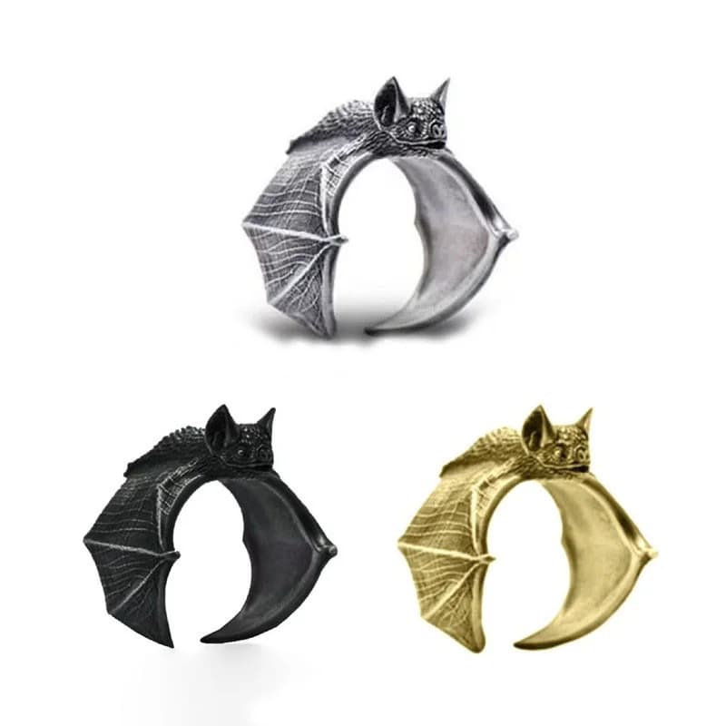 Vintage Halloween Gothic Bat Finger Ring Fashion Punk Adjustable Bat Ring for Women Men Bat Open Ring Party Cosplay Jewelry Gift