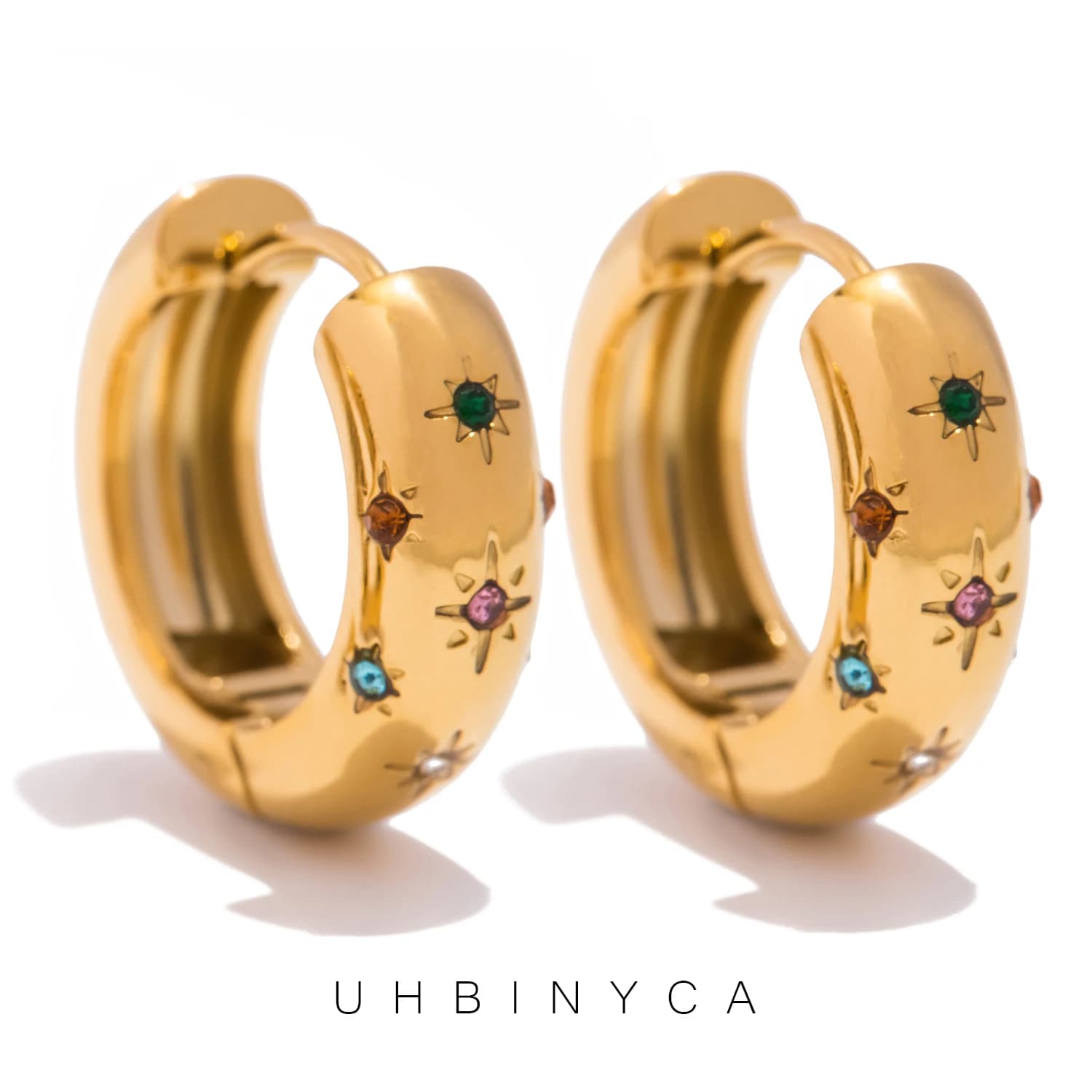 UHBINYCA Classic Inlaid Zircon Hoop Earrings for Women, Stainless Steel Plated with 18K Gold, Exquisite Earrings