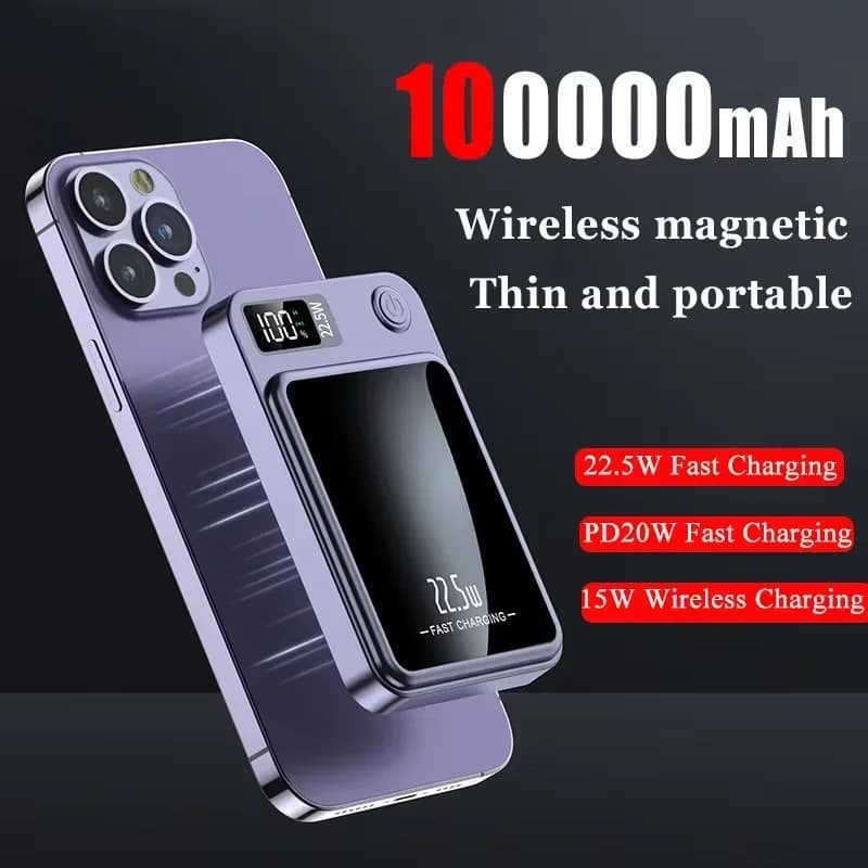 100000mAh Magsafe Charger Power Bank Slim and Portable High Capacity Qi Magnetic Wireless Fast Charging Power Bank for iPhone