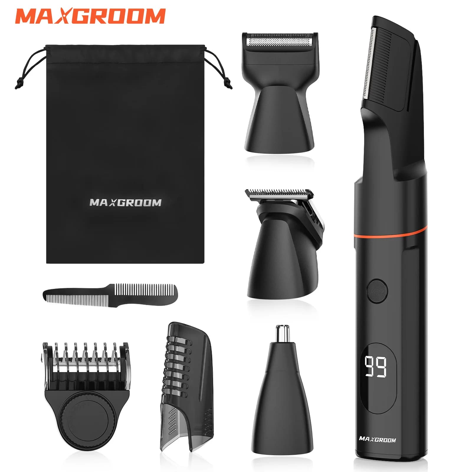 MAXGROOM 4 in 1 Body Hair Trimmer Kit for Men Pubic Hair Shaver Nose Beard Trimmer Electric IPX6 Waterproof Groin Shaver for Man