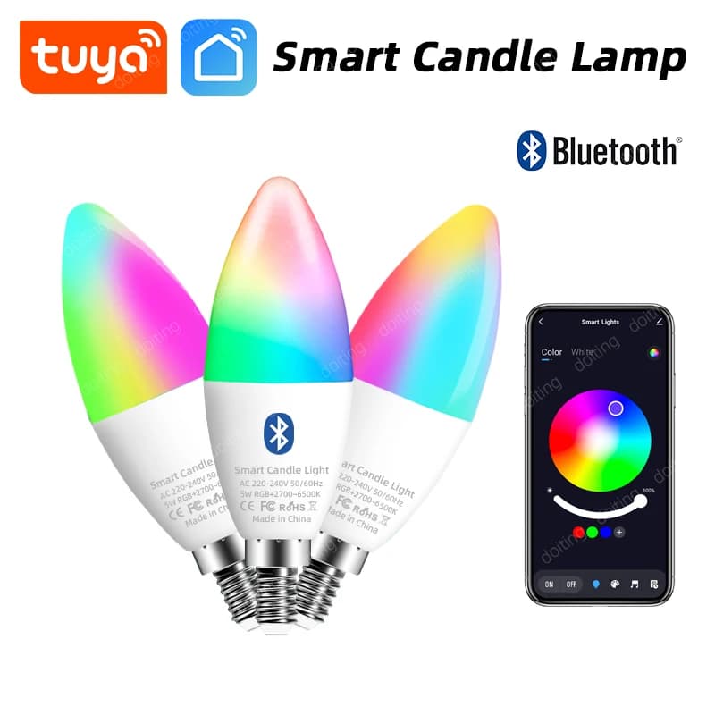 E14 Bluetooth Tuya Smart Led Chandelie Light Bulb RGB Color Change Lamps Smart Life APP Dimmable Candle Light 5W 220V EU