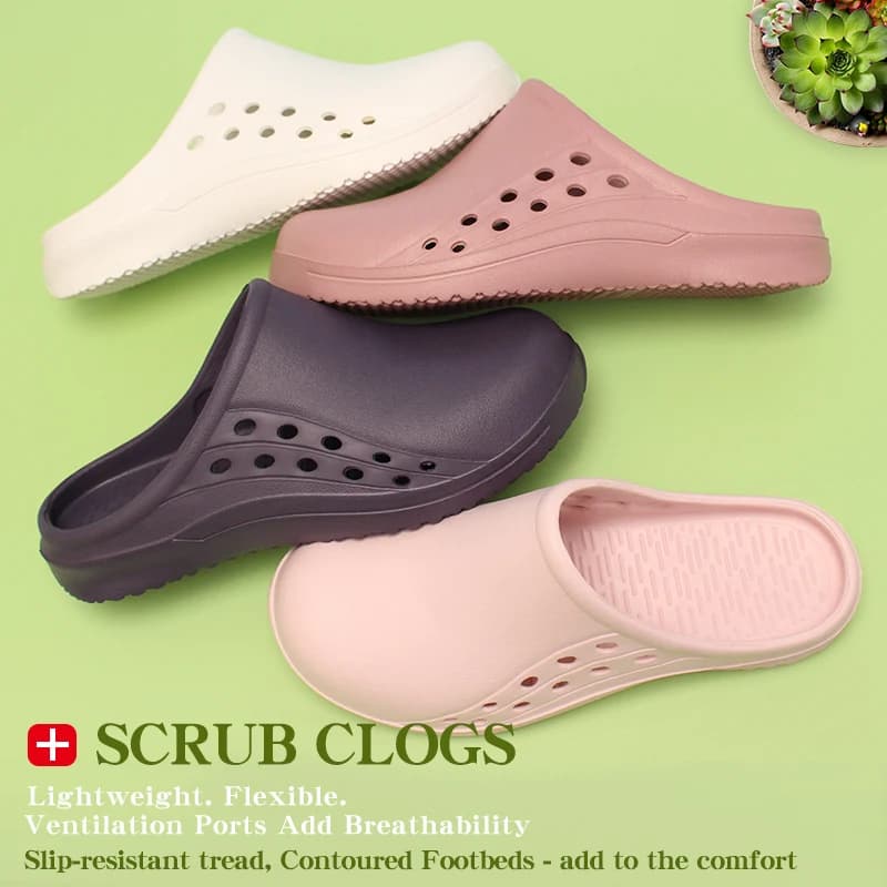 Women Solid Color Scrub Clogs Soft Nurse Shoes Non-slip Dentist Nursing Clogs Breathable Clinic Doctor Shoes Garden Sandals