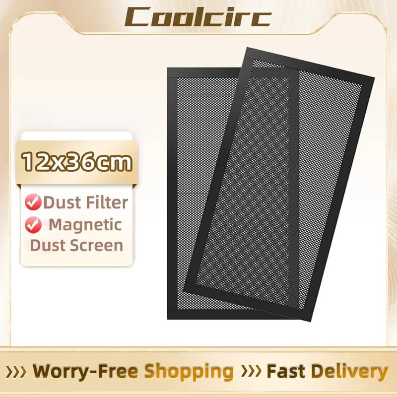 Coolcirc Dust Filter For Computer Cooler Fan 12x36cm Magnetic Frame PC Fan Dust Mesh PC Cooler Filter Dustproof PVC Cover