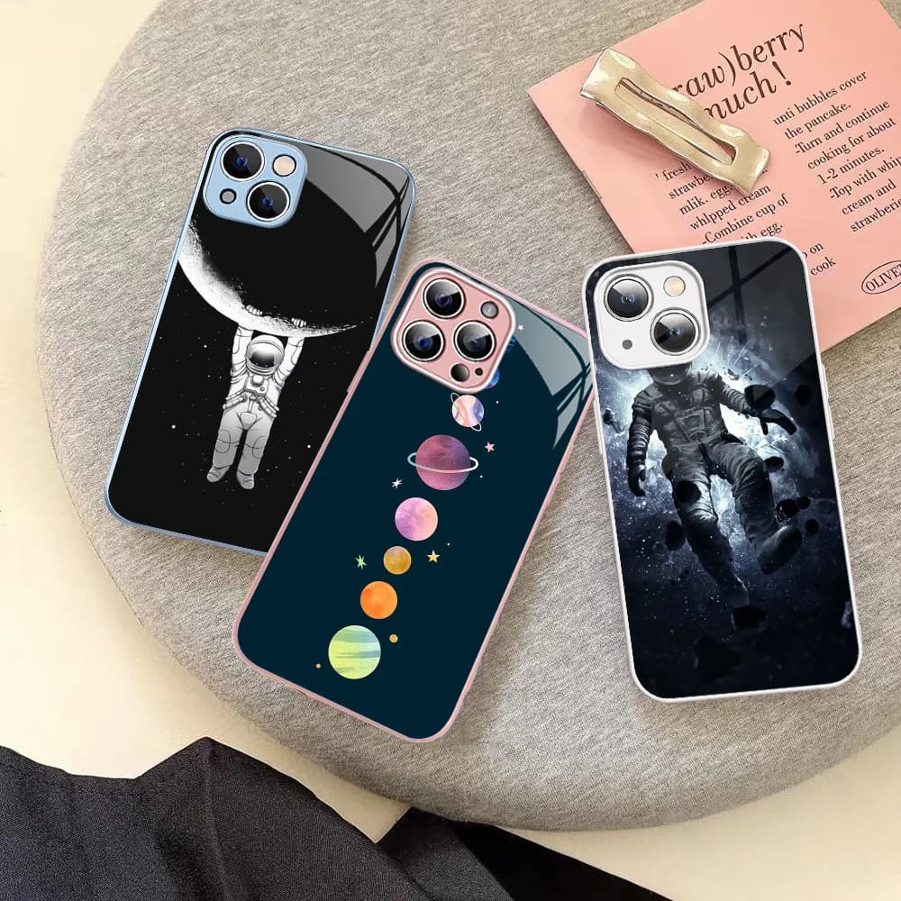 Space Airship Astronaut Phone Case Tempered Glass For iphone 14 13 12 11 Pro Mini XS MAX 14Plus X XS XR Cover
