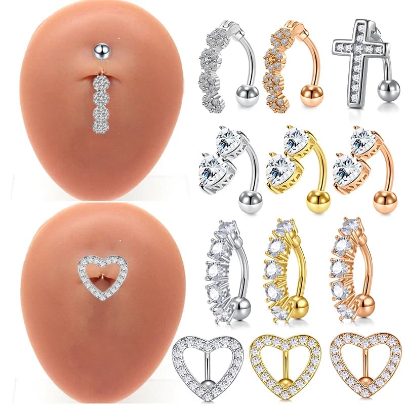 Women Trendy Belly Piercing Stainless Steel Crystal Belly Button Piercings Dangle Flower Accessories Punk Women's Navel Rings