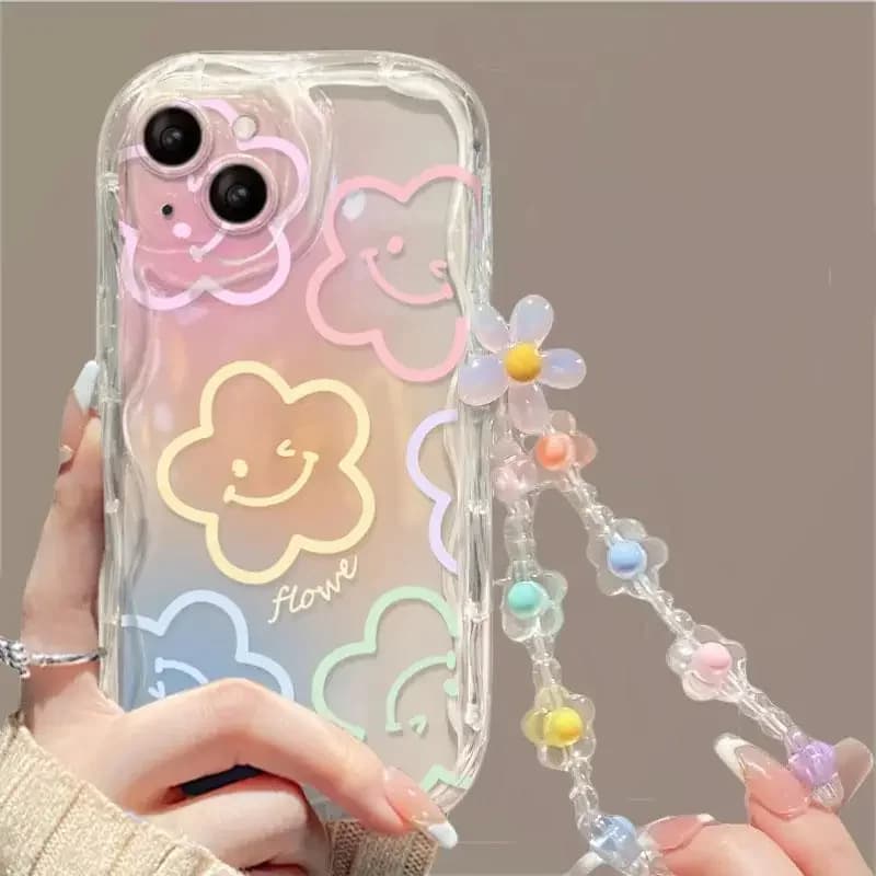 Colorful Smile Lanyard Phone Case For iPhone 11 XR 7 8 Plus 11 12 13 14 15 Pro Max X XS MAX Soft Clear TPU