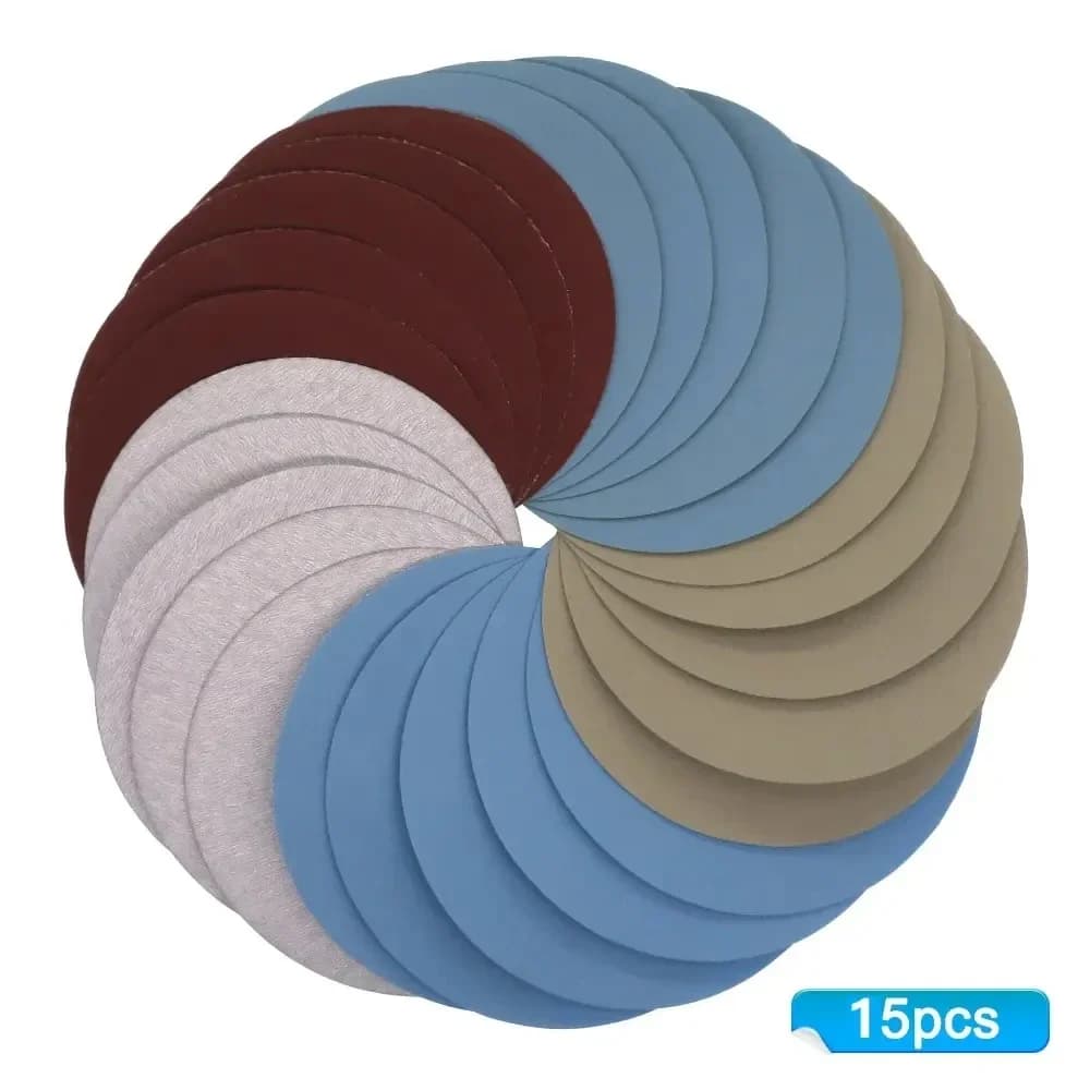 15 pcs Inches Grit 1000 2000 3000 4000 5000 Sanding Discs Hook Loop Sandpaper Round Disk