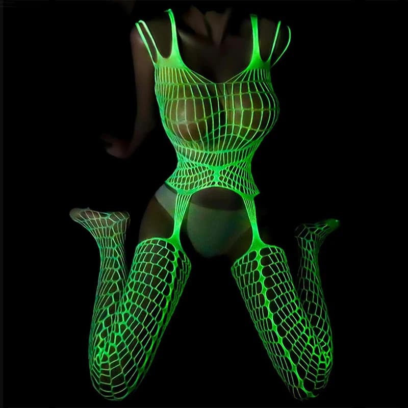 New Luminous Sexy Lingerie Porno Bodystockings Women Body Suits Crotchless Babydoll Fishnet Bodysuit Underwear Erotic Outfits