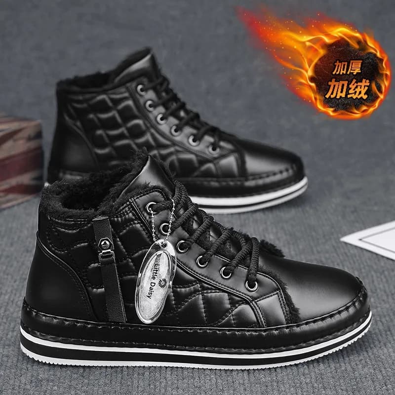 Winter Men Shoes Luxury Cotton Shoes New Versatile High-top Trend Tooling Shoes Leather Snow Boots for Menзимние ботинки мужские