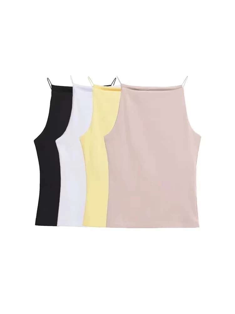 TRZA-Women's Halter Tank Tops, Sleeveless Vest, Thin Straps, Female Camis, Solid Color, Fashion