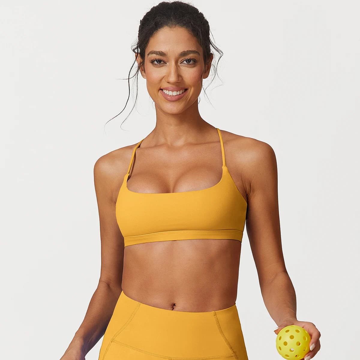 Sexy Spaghetti Strap Fitness Gym Bra Women Low Neck Workout Sports Bra Push Up Yoga Pilates Top Padded Underwear Bralette Female