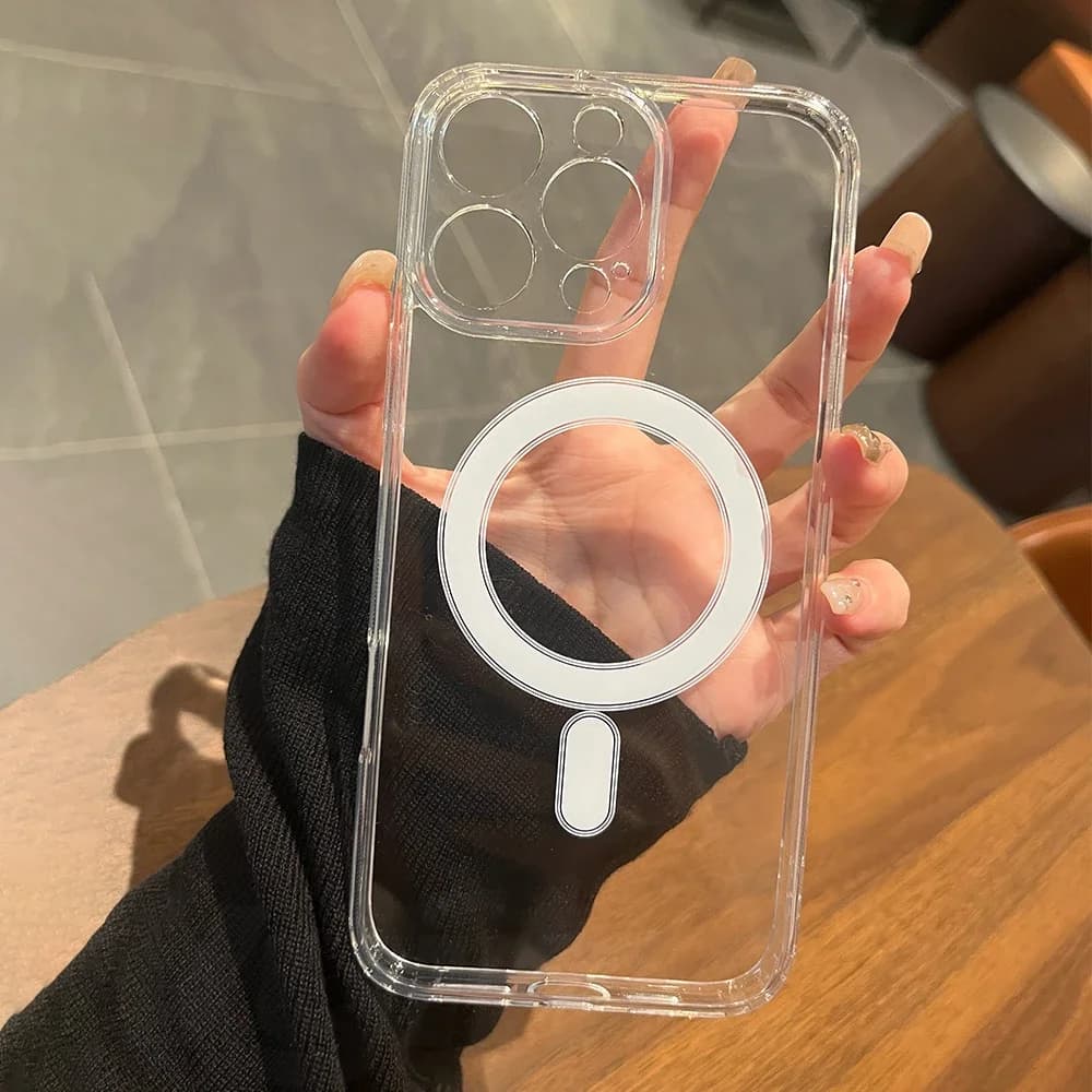 For Magesafe Magnetic Transparent Wireless Charge Case For iPhone 16 Pro Max 15 14 13 12 11 Shockproof Cover