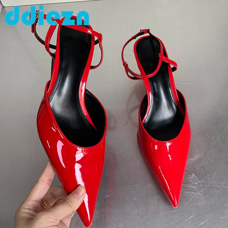 Red Wedges 2025 Ladies Sandals Pumps Shoes Fashion Buckle Strap Female Slides New In High Heels Shoes For Women New Footwear