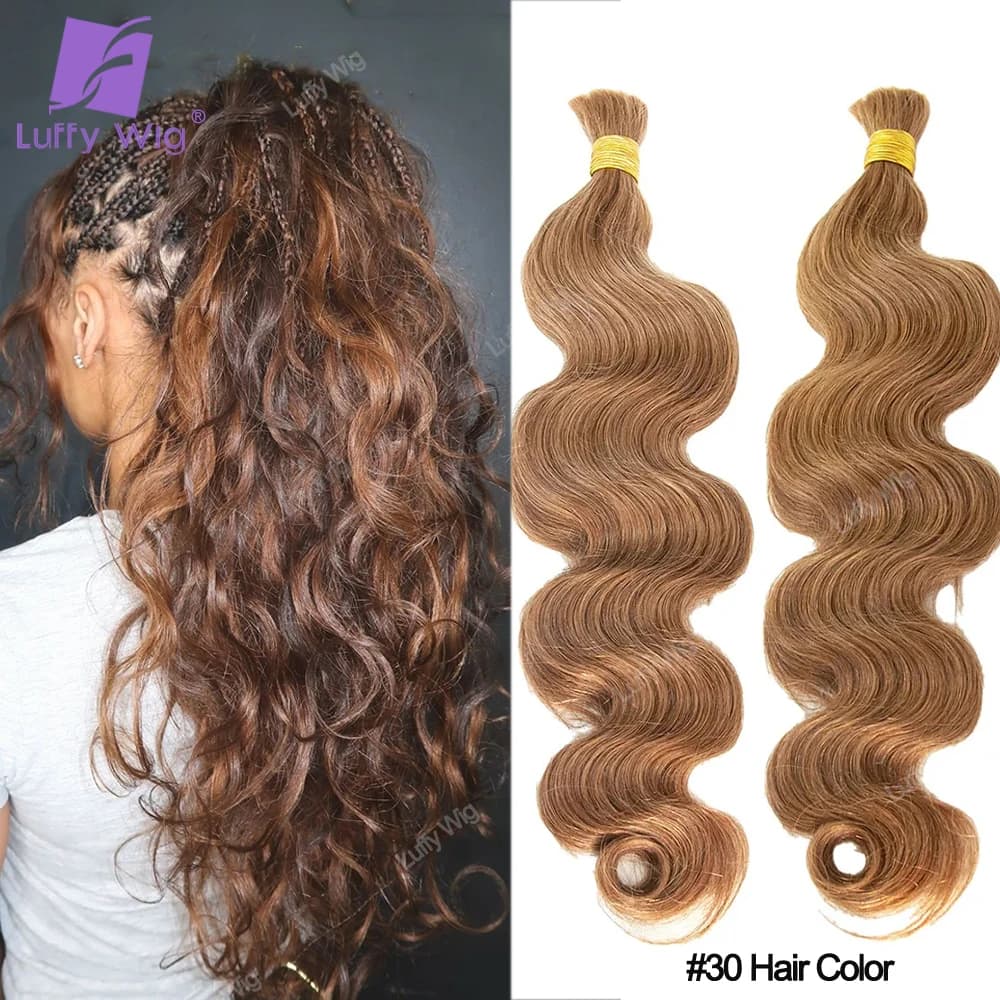 Bulk Human Hair For Braiding Body Wave Doube Drawn 100% Burmese Remy Boho Box Braids No Weft Extensions Color 30 Luffywig