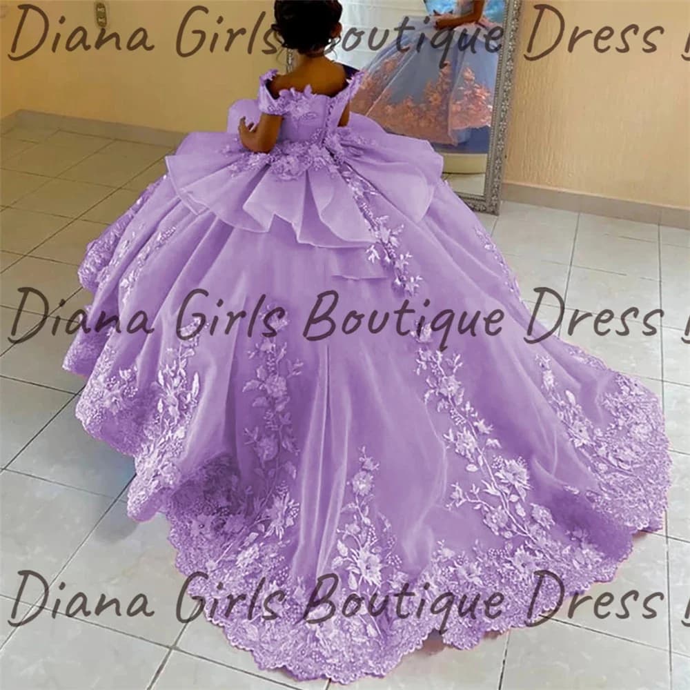 Luxurious Double Color Flower Girl Dress Wedding Dresses Princess Ball Appliques Kids Birthday GIFT First Communion Gowns