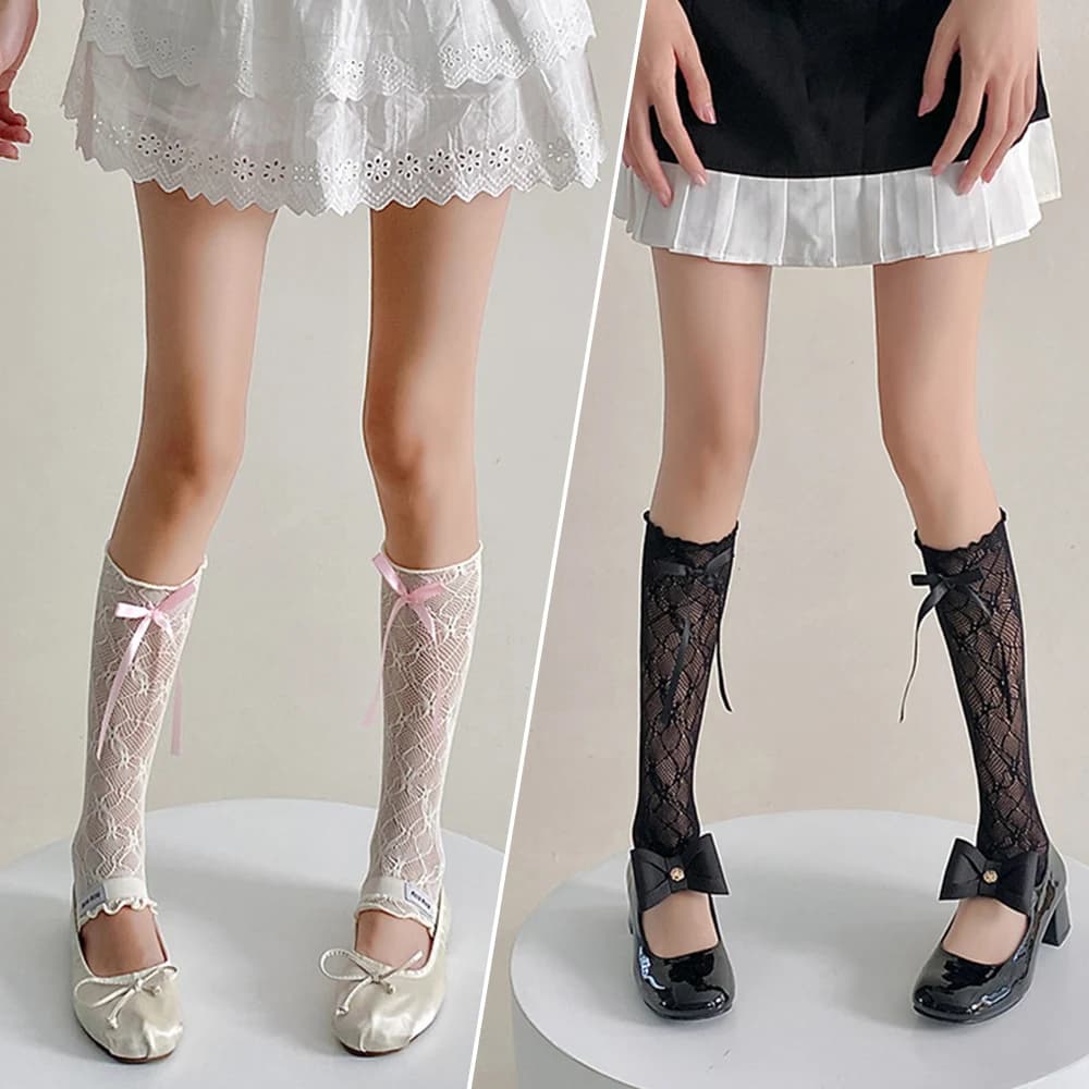 Y2K Girls Lace Leg Warmers Cuffs Bowknot Mesh Arm Sleeve For Women Summer Uv Protection Long Fingerless Gloves Leg Cover