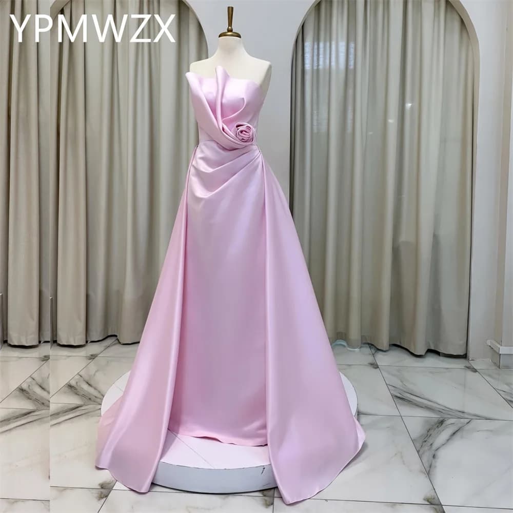 Customized Evening Dress Party Occasion Formal Prom Gown YPMWZX Strapless A-line Floor Length Skirts 3D Rose Flower Bespok