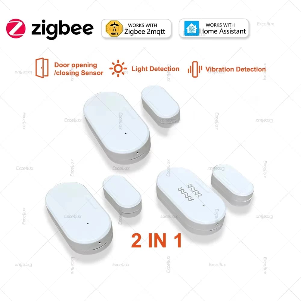 2 In 1 Zigbee Door Window Sensor With Lux Light/Vibration Sensor Home Security Alarm Door Detector Support Home Assistant Z2M