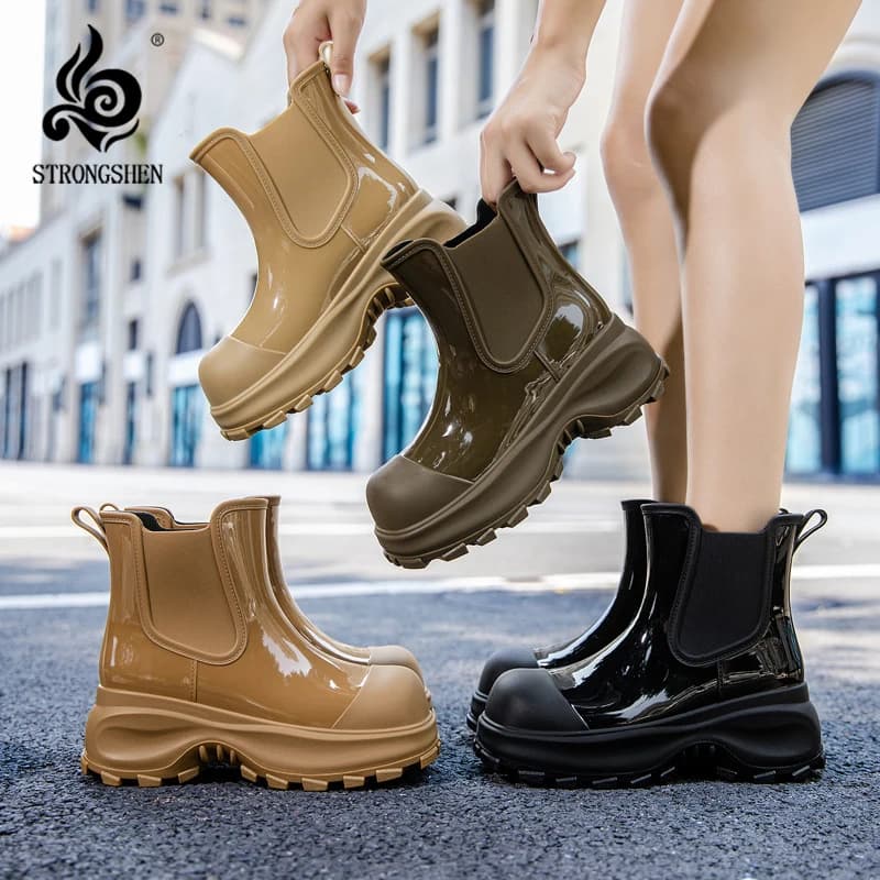 STRONGSHEN Fashion Women Rain Boots Waterproof Chelsea Boot Outdoor Non-slip Women's Work Boots High Quality Platform EVA Shoes