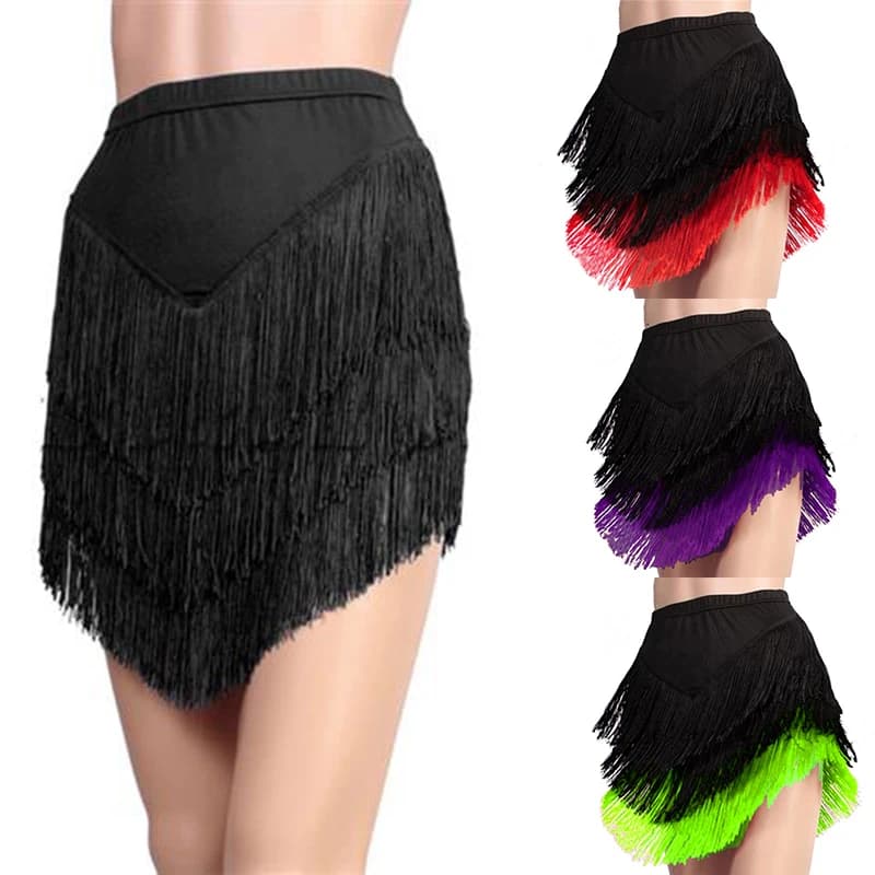 Adult Latin Dance Skirt Women's Dance Performance Costume Adult Three-layer Tassel Irregular Short Skirt Modern Dance Costume