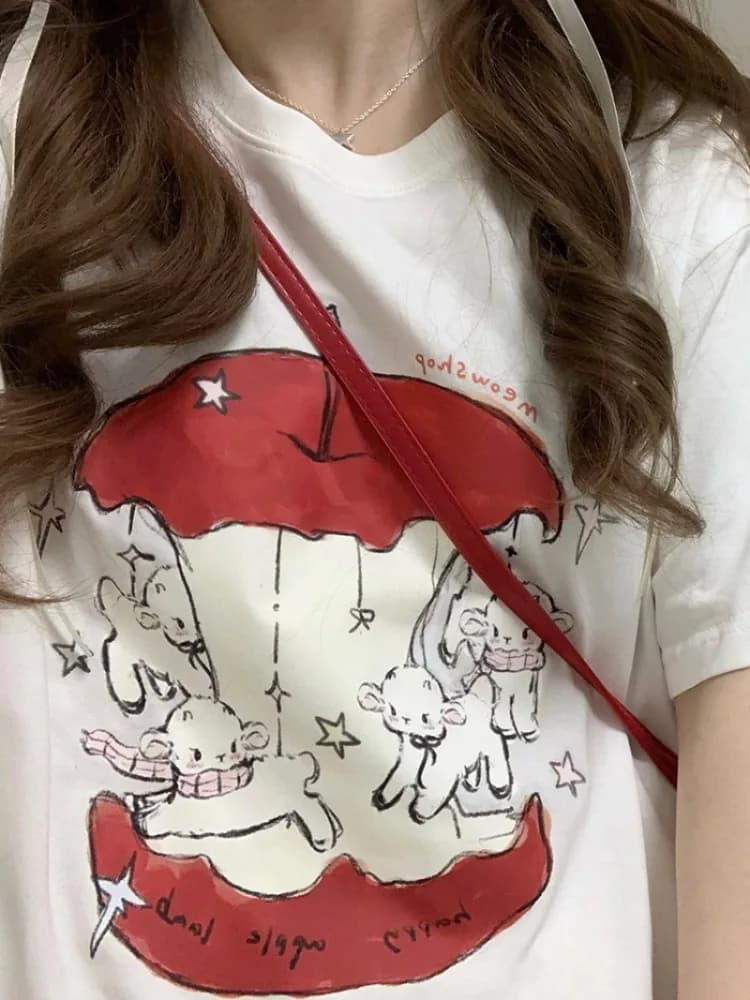 ADAgirl Fruit Graphic White T-shirt Women Funny Lamb Sheep Print Tee Shirt for Girl Korean Fashion Summer Short Sleeve Clothes