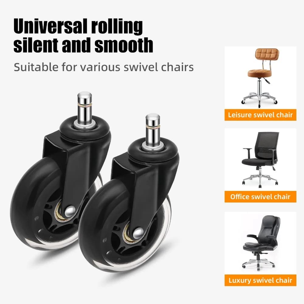 5pcs Universal Furniture Casters Wheels 3 Inch Rubber 360 Degree Rotatable Safe Rollers Quiet Rolling Office Chair Caster Wheels